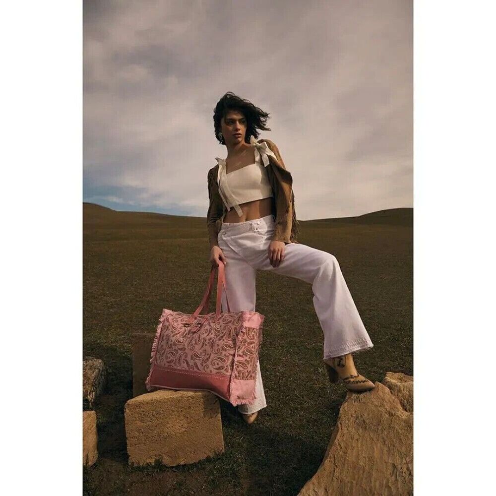 Myra Bag Handmade Yuma Weekender Bag Upcycled Canvas & Cowhide Leather